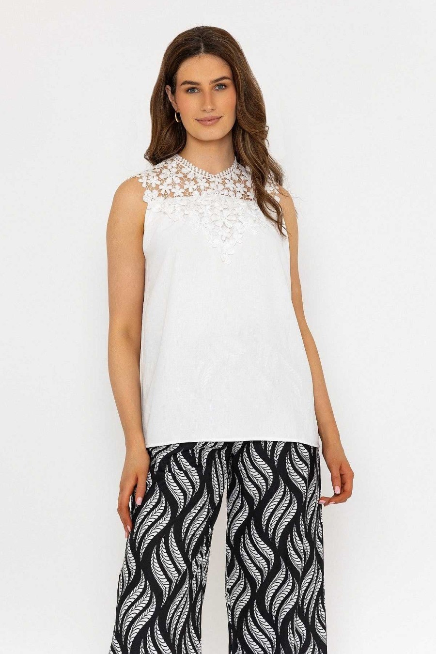 Tops & Blouses | Pala D'Oro Sleeveless Lace Detail Top In White