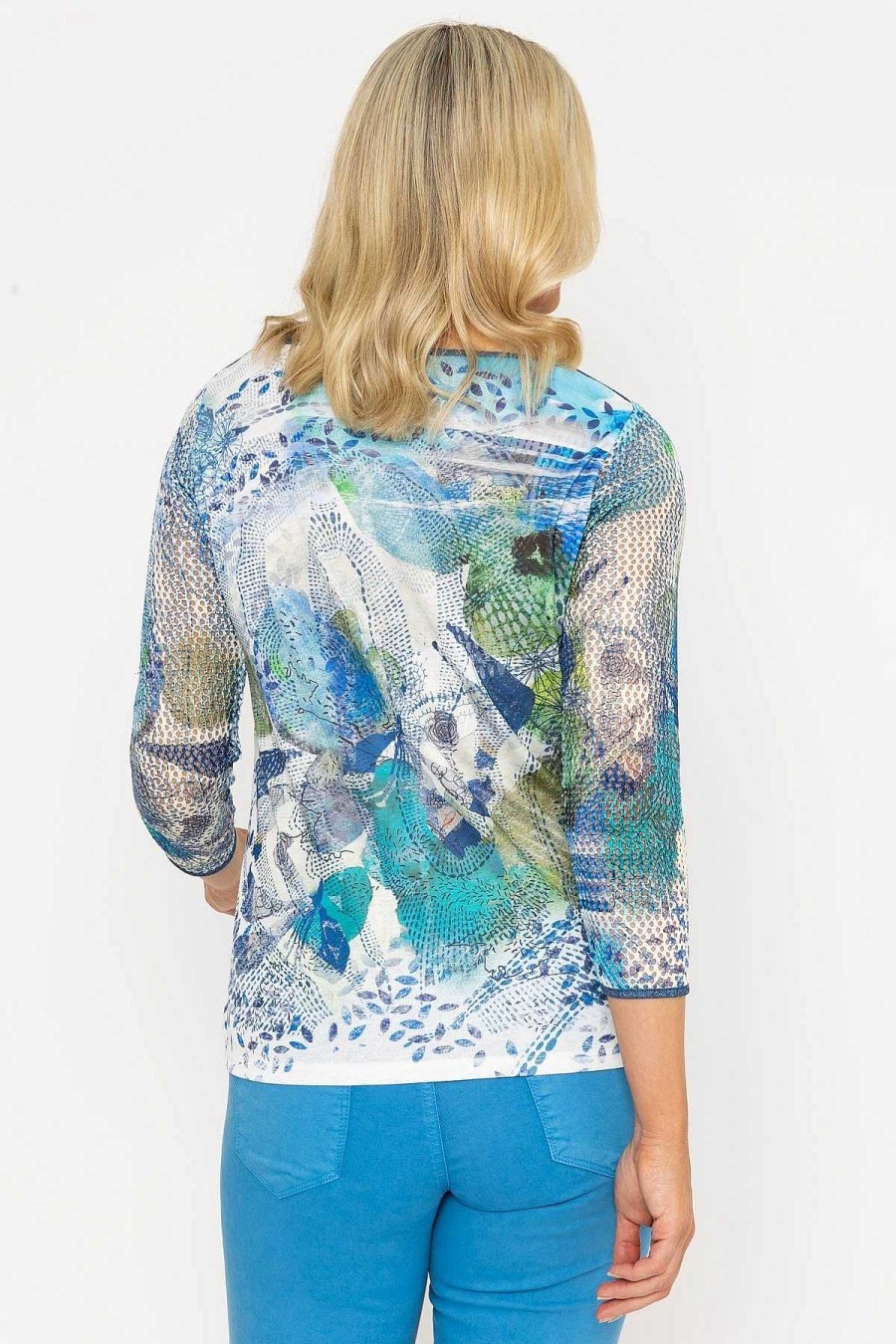 Tops & Blouses | Kalisson 3/4 Sleeve Printed Round Neck Top In Aqua