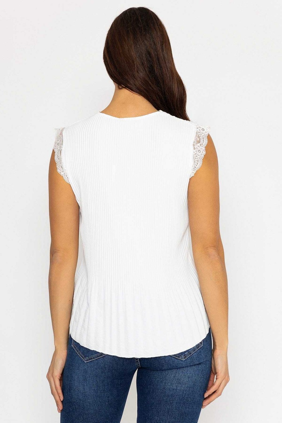 Tops & Blouses | Pala D'oro Cap Sleeve Lace Trim Pleated Top In Ecru