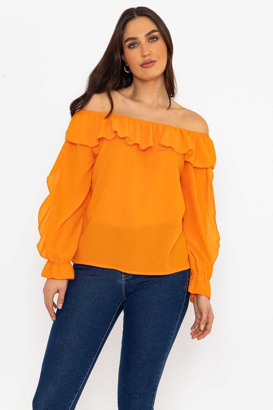 Tops & Blouses | Pala D'oro Orange Bardot Frill Top