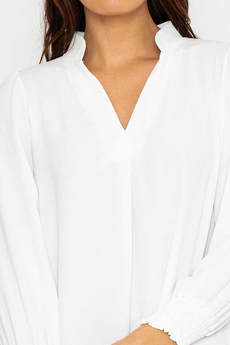 Tops & Blouses | Pala D'oro Long Sleeve Collarless Top In Ecru