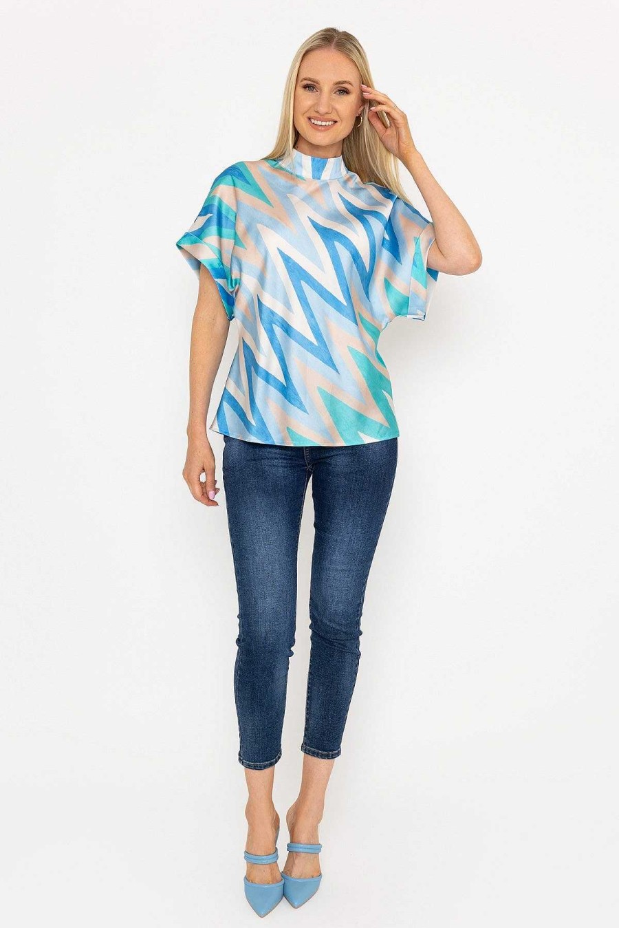 Tops & Blouses | Pala D'oro High Neck Sateen Top In Blue