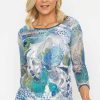 Tops & Blouses | Kalisson 3/4 Sleeve Printed Round Neck Top In Aqua