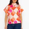 Tops & Blouses | Pala D'Oro Printed High Neck Sateen Top In Orange