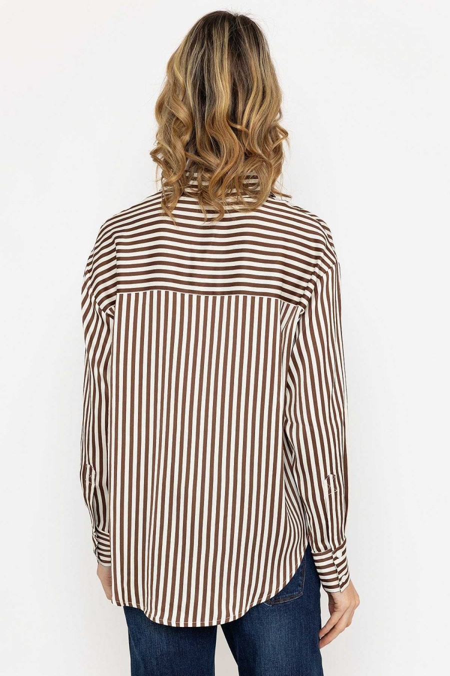 Tops & Blouses | Rowen Avenue Satin Stripe Shirt In Brown