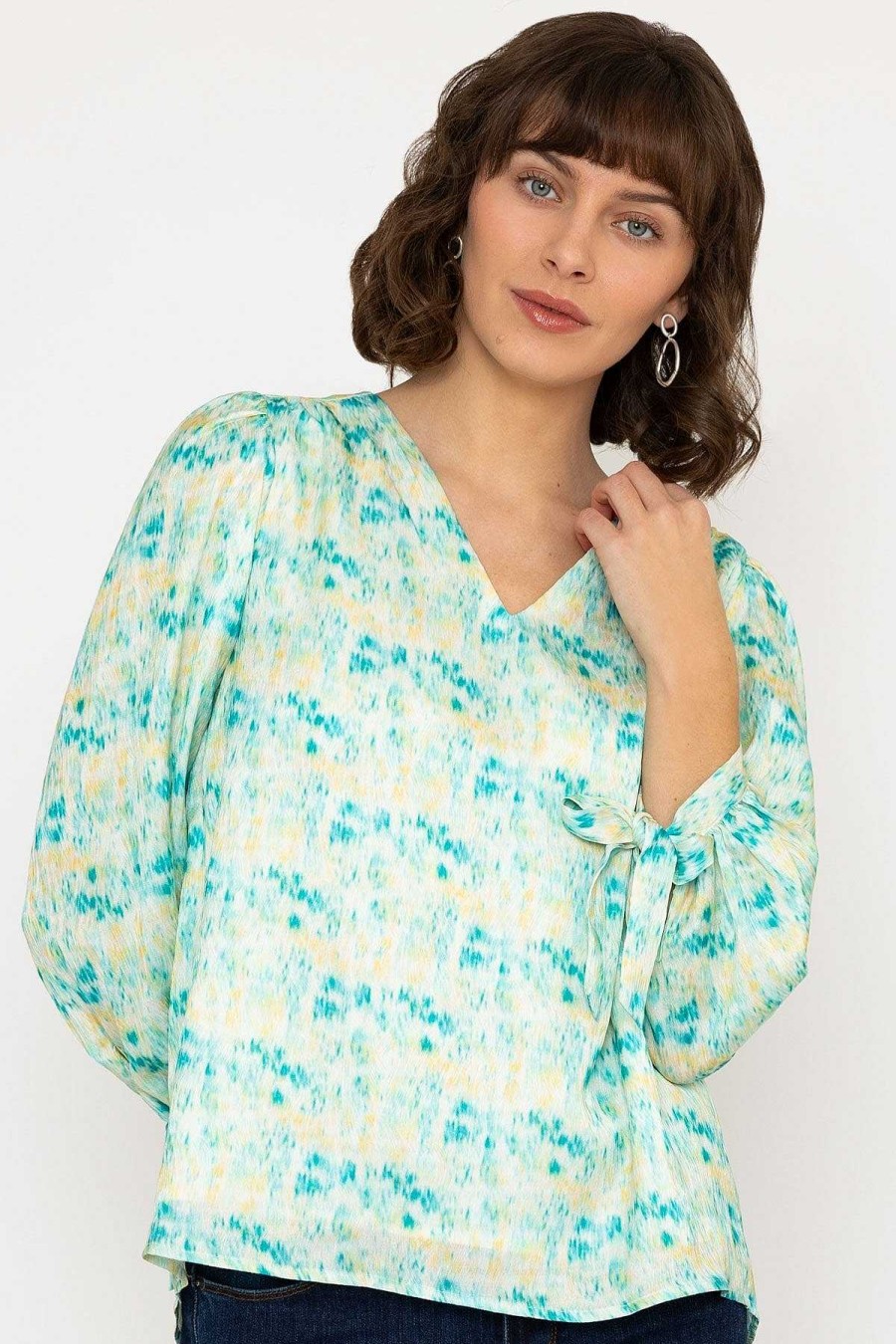 Tops & Blouses | Rowen Avenue Tie Sleeve Top In Green Print