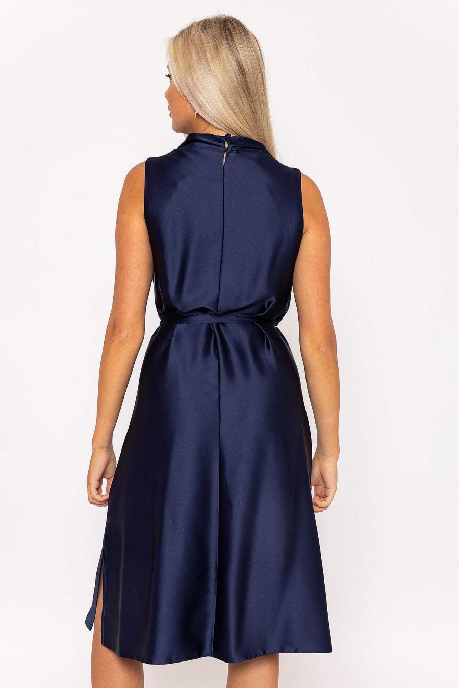 Dresses & Jumpsuits | Rowen Avenue Navy Satin Cowl Neck Dress