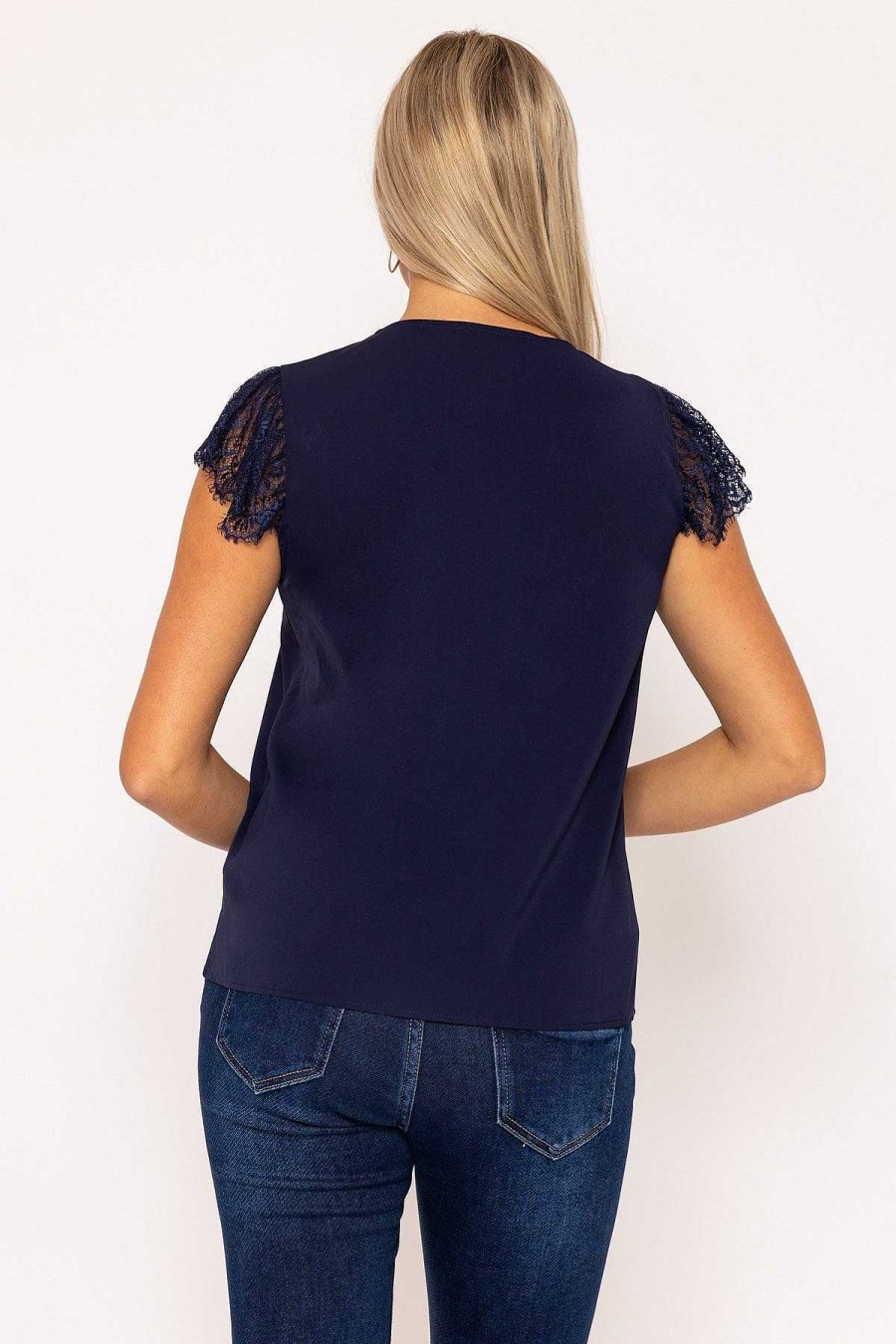 Tops & Blouses | Rowen Avenue Navy Cap Sleeve Lace Top