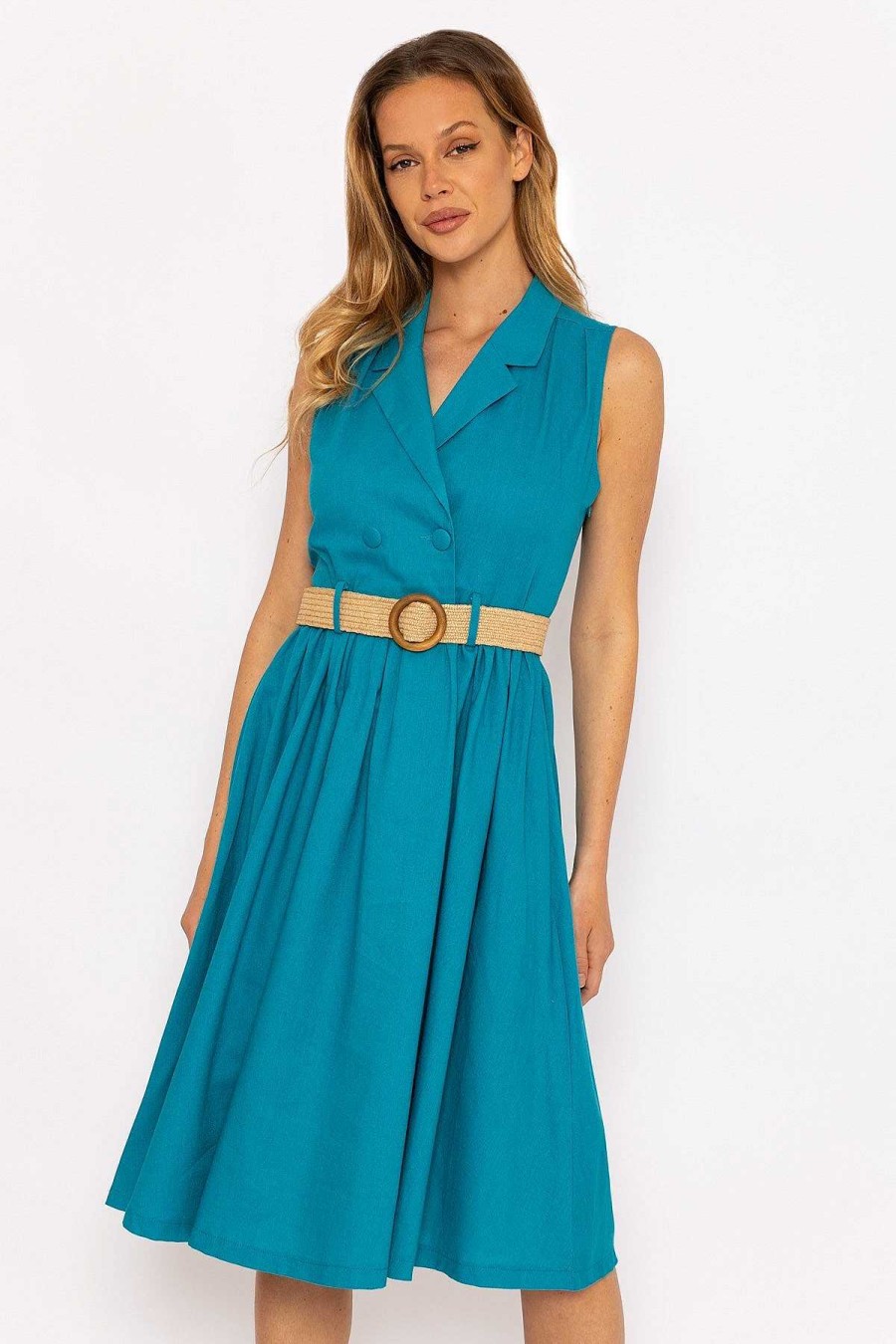 Dresses & Jumpsuits | Rowen Avenue Blue Linen Sleeveless Shirt Dress