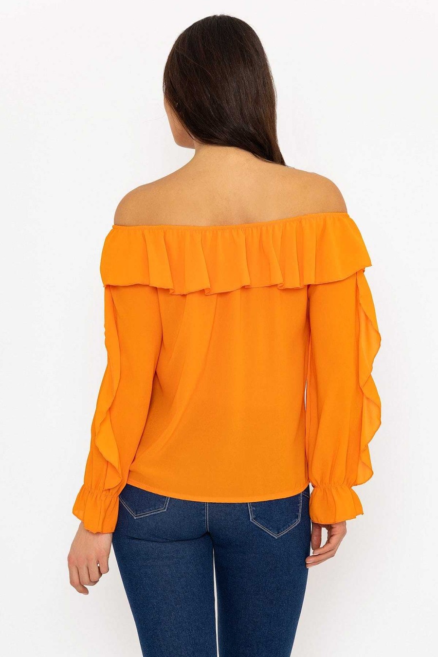 Tops & Blouses | Pala D'oro Orange Bardot Frill Top