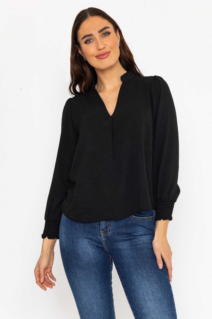 Tops & Blouses | Pala D'oro Long Sleeve Collarless Top In Black