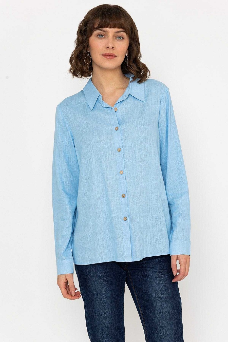 Tops & Blouses | Kelly & Grace Weekend Linen Like Shirt In Blue