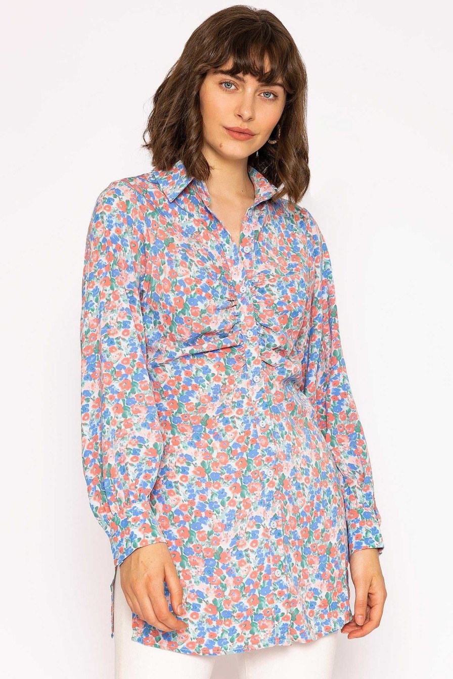 Tops & Blouses | Rowen Avenue Ruched Longline Blouse In Blue Print