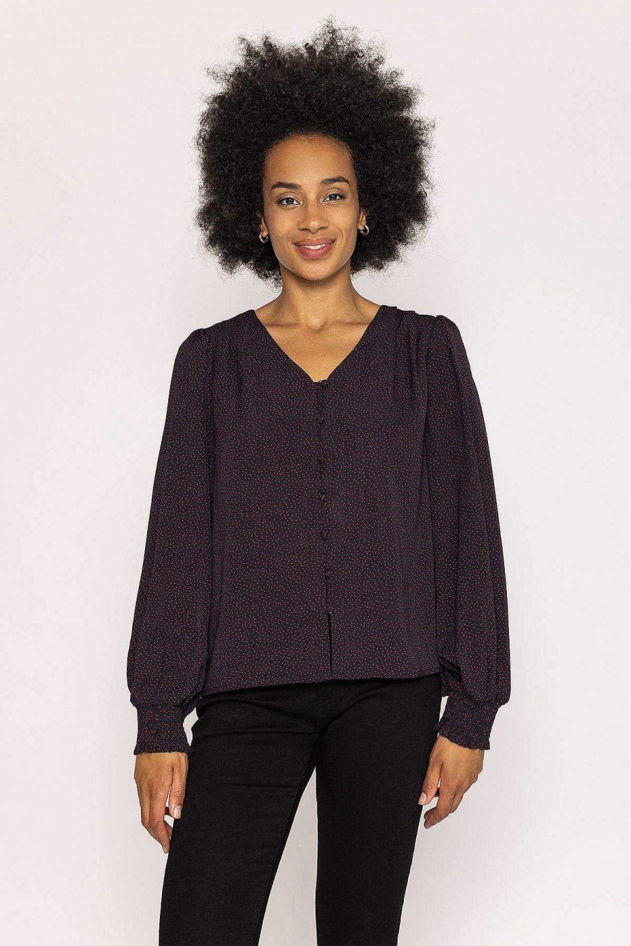 Tops & Blouses | Rowen Avenue Polka Dot Print V Neck Top In Black