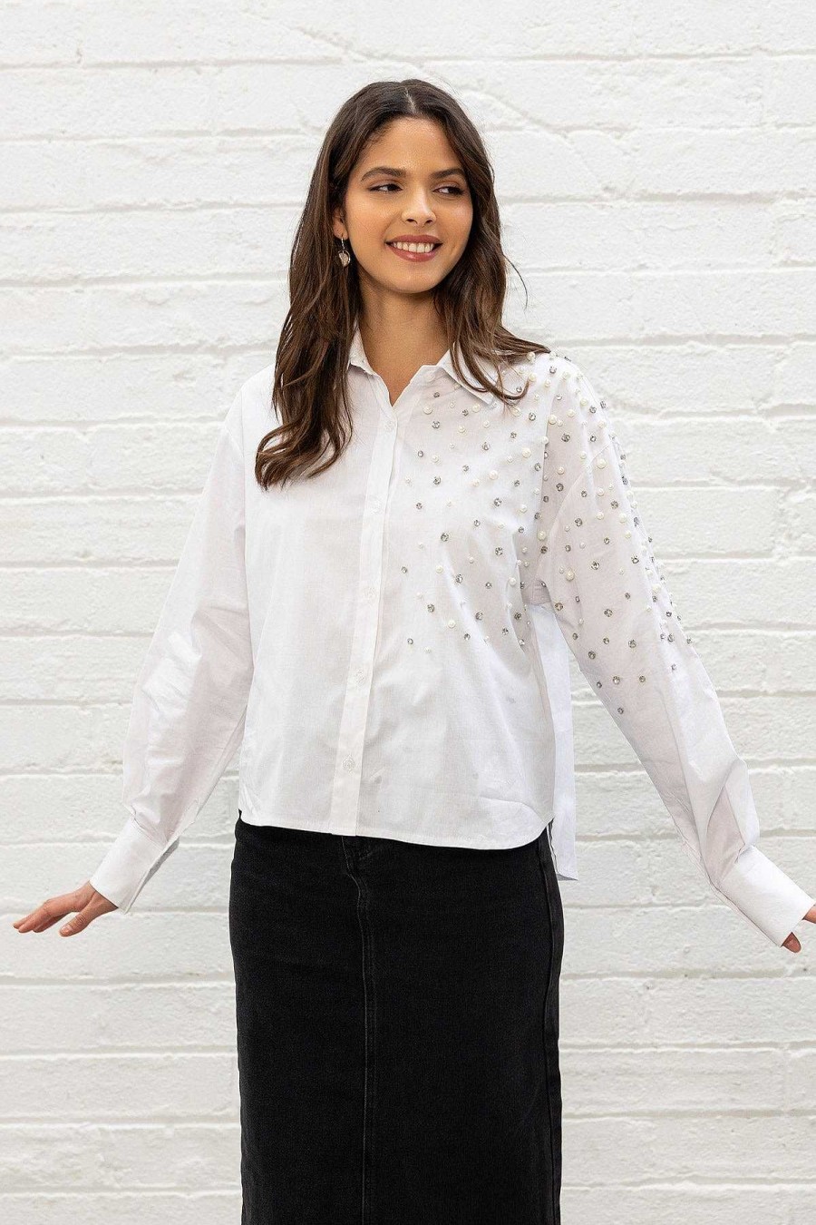 Tops & Blouses | Pala D'oro Sport White Embellished Shirt