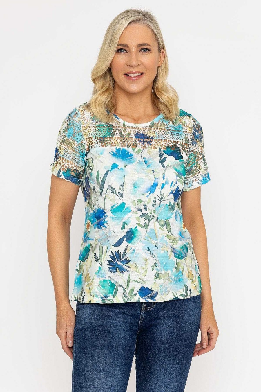 Tops & Blouses | Voulez Vous Green Foil Print Top With Lace