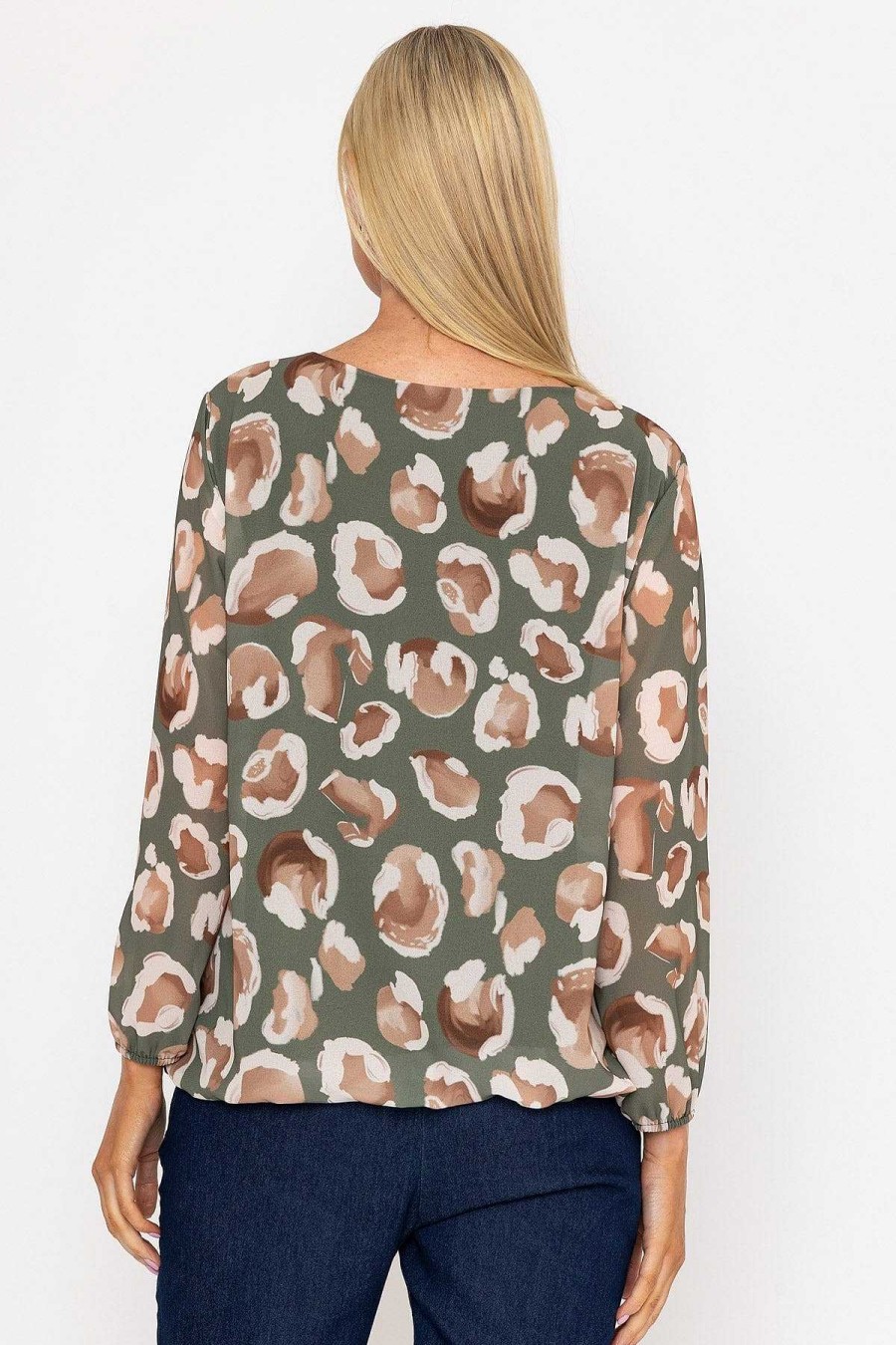 Tops & Blouses | Pala D'oro Khaki Printed Long Sleeve Blouse