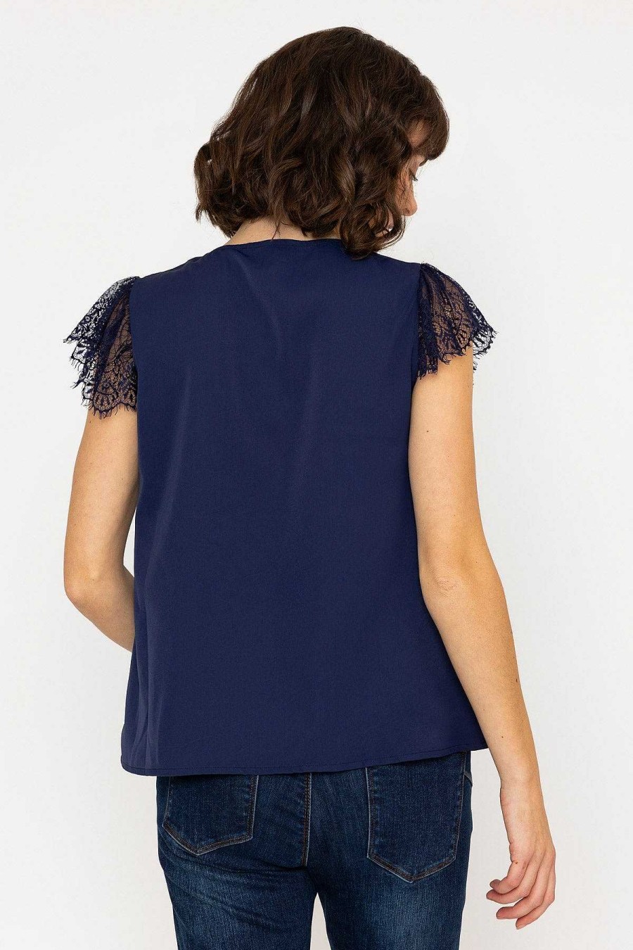 Tops & Blouses | Rowen Avenue Lace Cap Sleeve Top In Navy