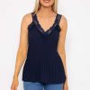 Tops & Blouses | Pala D'oro Lace Trim Pleated Cami In Navy