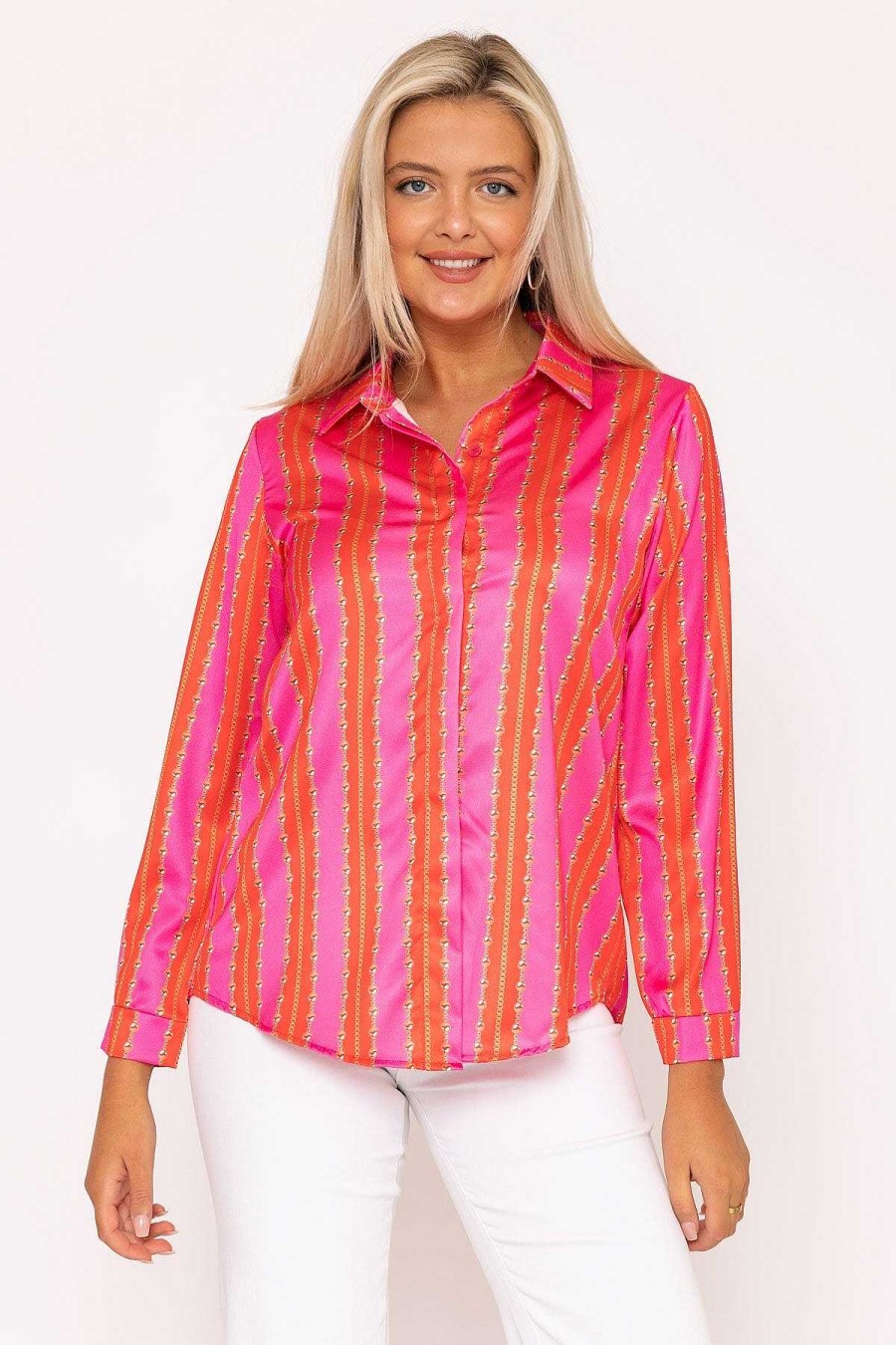 Tops & Blouses | Pala D'oro Printed Sateen Shirt In Pink Print