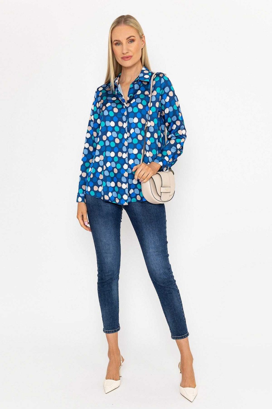 Tops & Blouses | Pala D'oro Sateen Shirt In Blue And Navy Print