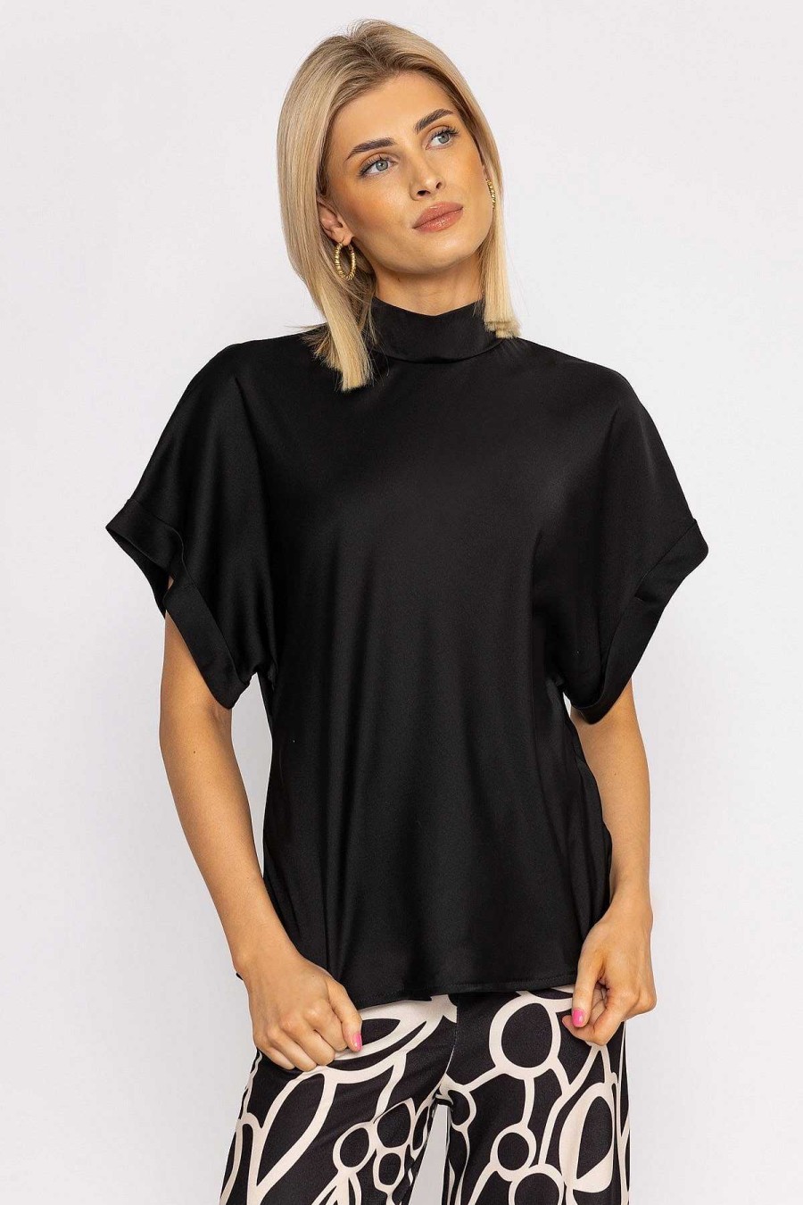 Tops & Blouses | Pala D'oro High Neck Sateen Top In Black