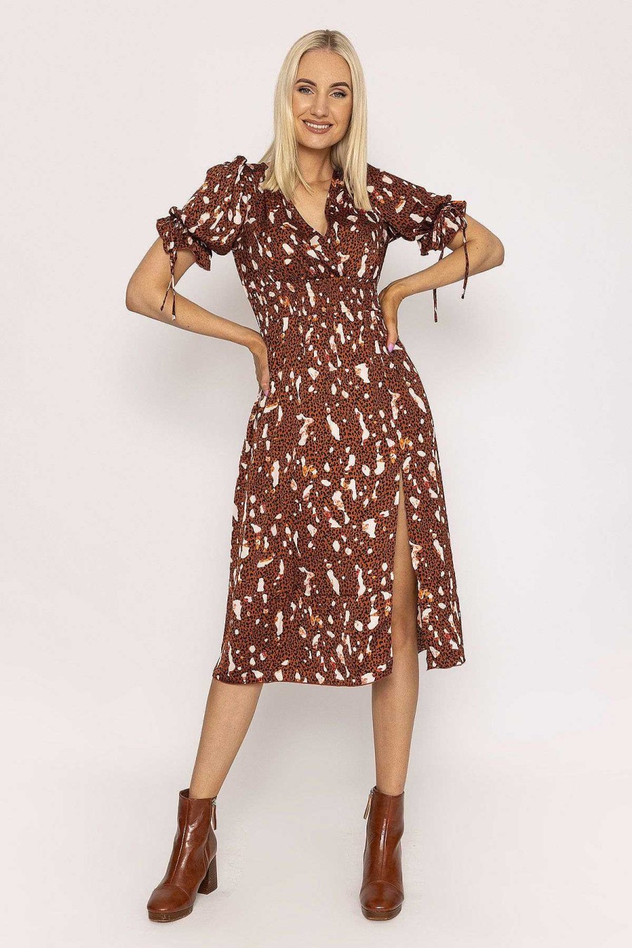 Dresses & Jumpsuits | Little Mistress Wrap Midi Dress In Brown