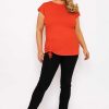 Tops & Blouses | Ulla Popken Gathered Hem Short Sleeve Top In Red