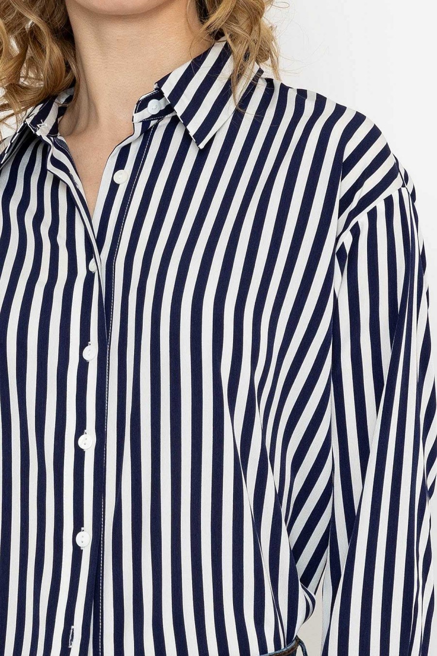 Tops & Blouses | Rowen Avenue Satin Stripe Shirt In Navy