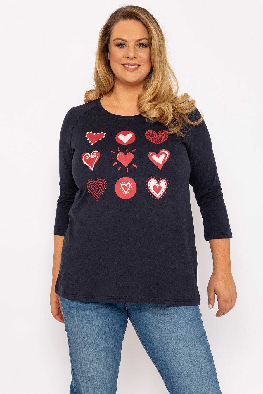 Tops & Blouses | Ulla Popken Hearts Print Top In Navy