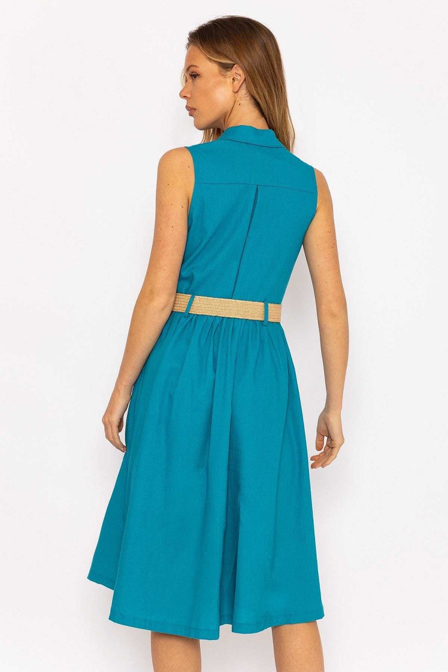 Dresses & Jumpsuits | Rowen Avenue Blue Linen Sleeveless Shirt Dress