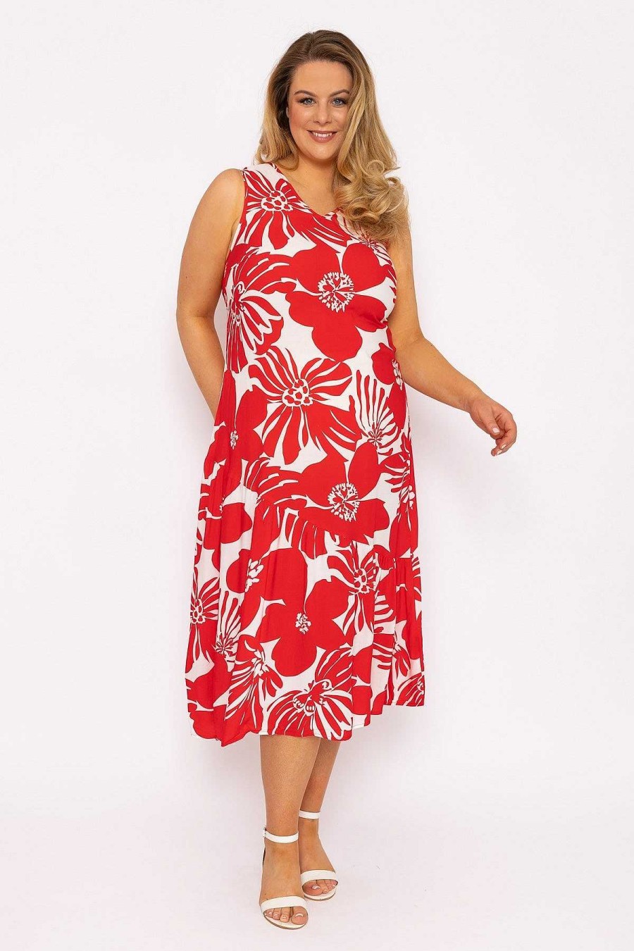 Dresses & Jumpsuits | Ulla Popken Sleeveless Midi Dress In Red Print