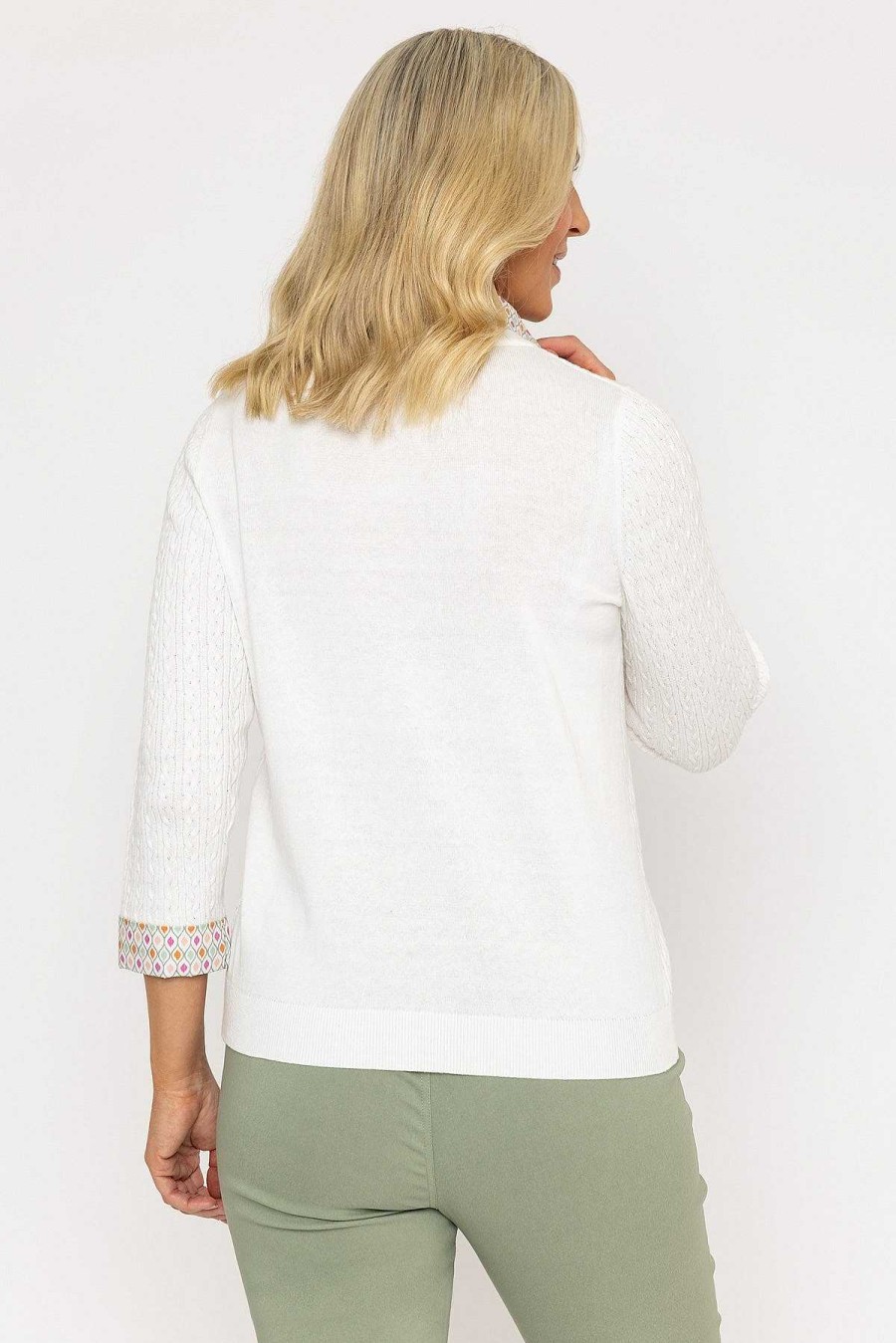 Tops & Blouses | Voulez Vous Ecru Cable Knit Sweater With Shirt Collar & Cuffs