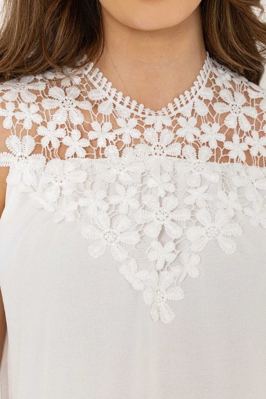 Tops & Blouses | Pala D'Oro Sleeveless Lace Detail Top In White