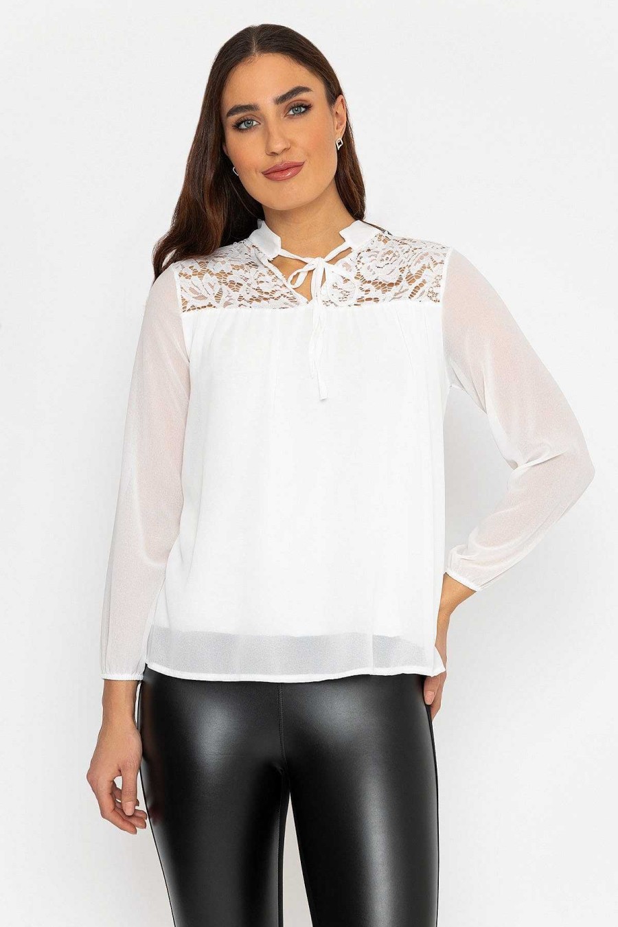 Tops & Blouses | Pala D'oro Lace Insert Blouse In Ecru