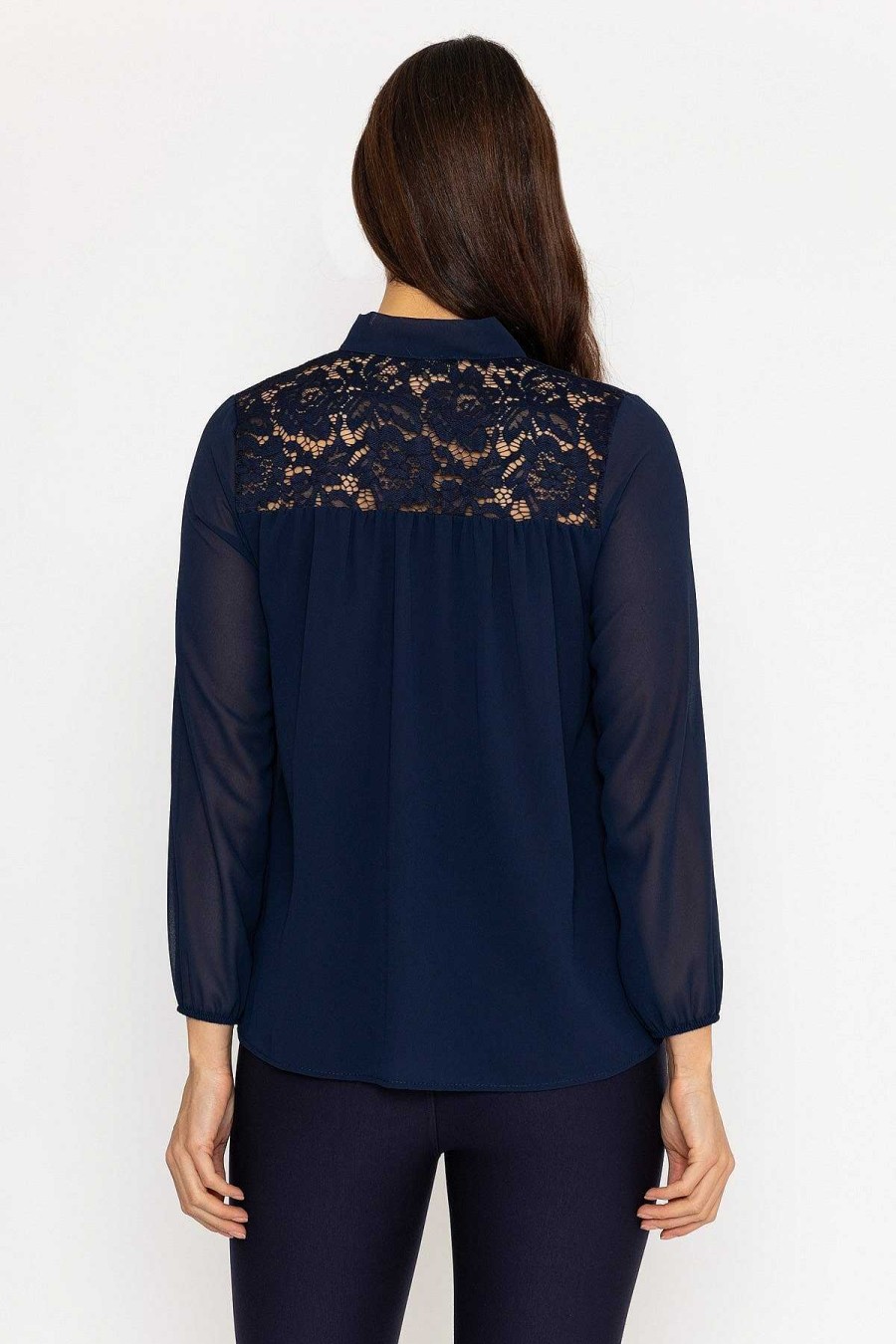 Tops & Blouses | Pala D'oro Lace Insert Blouse In Navy