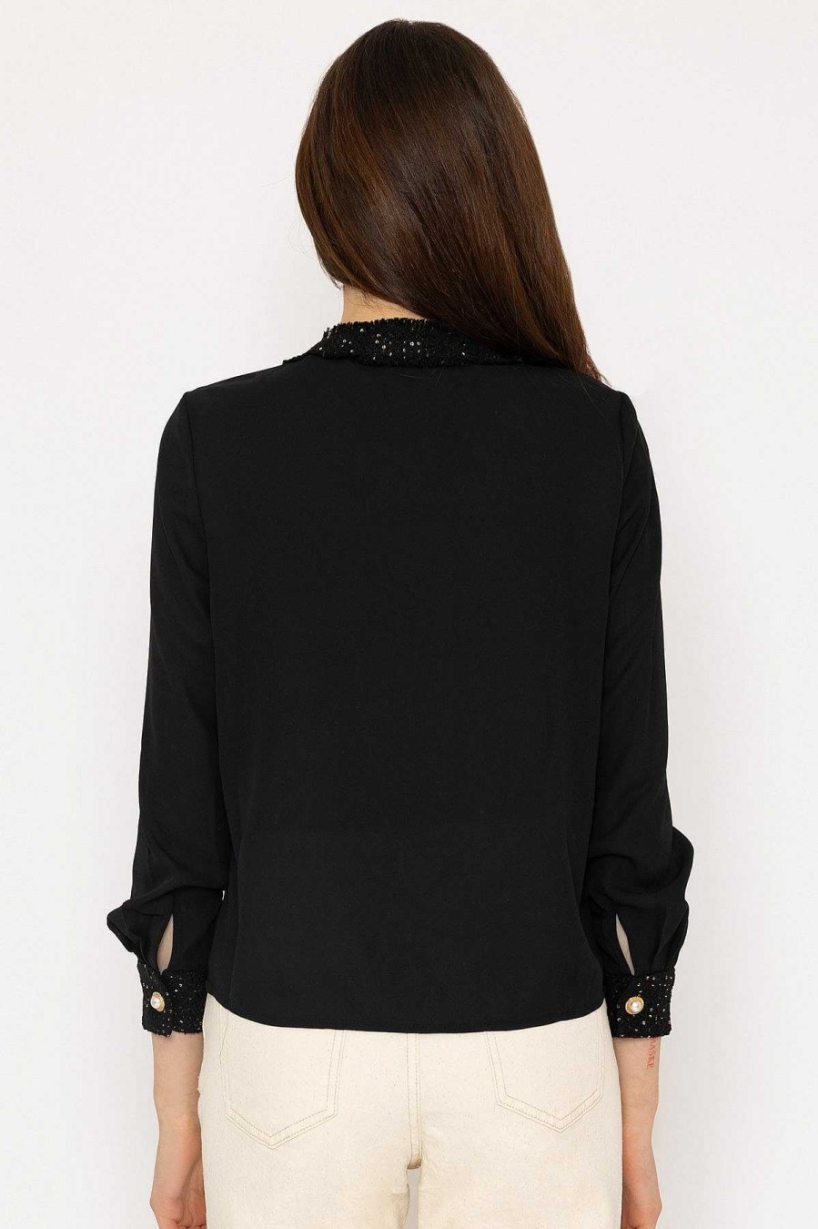 Tops & Blouses | Elli White Black Fabric Detail Blouse