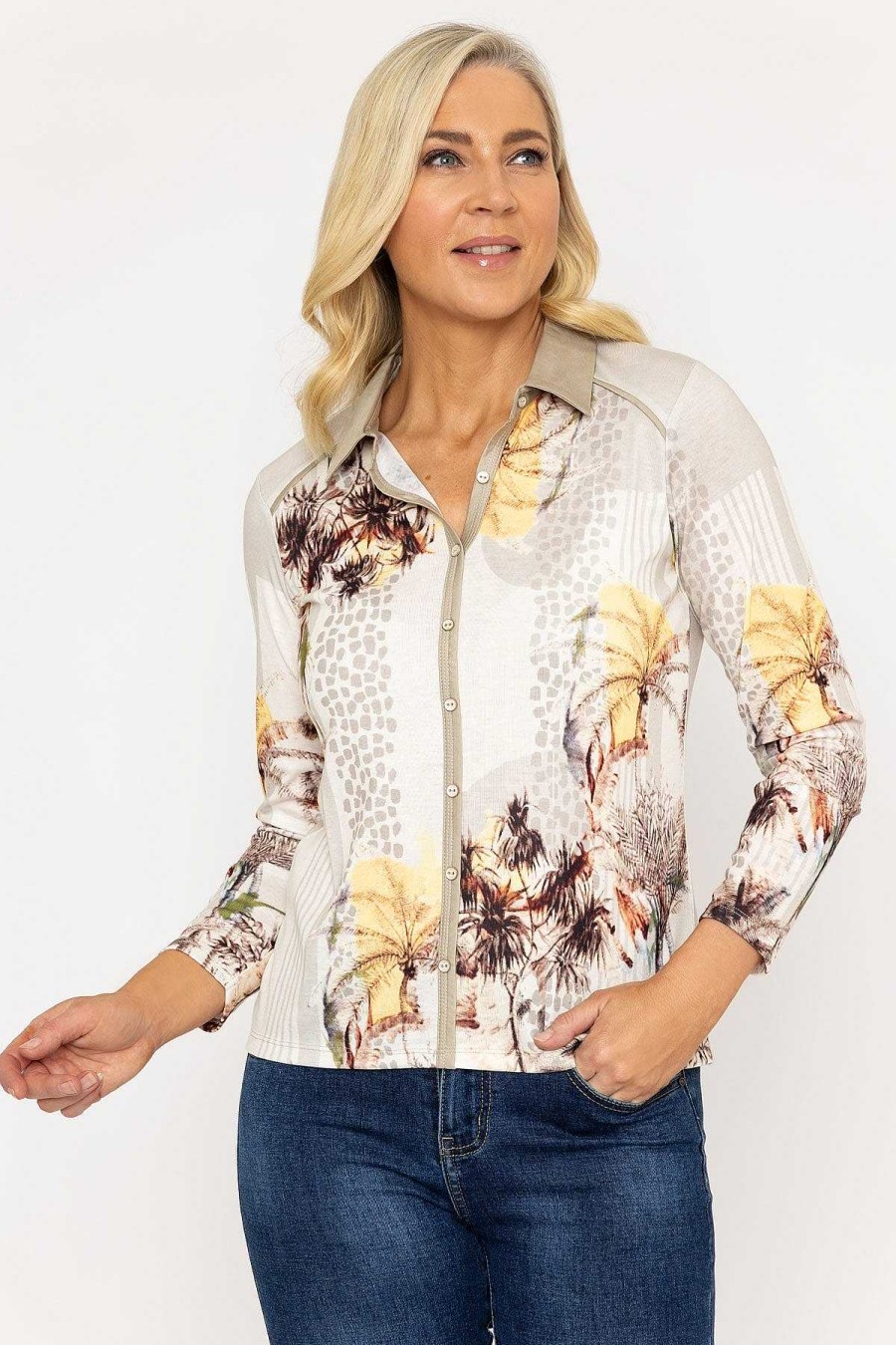 Tops & Blouses | Kalisson Printed Shirt Blouse In Beige