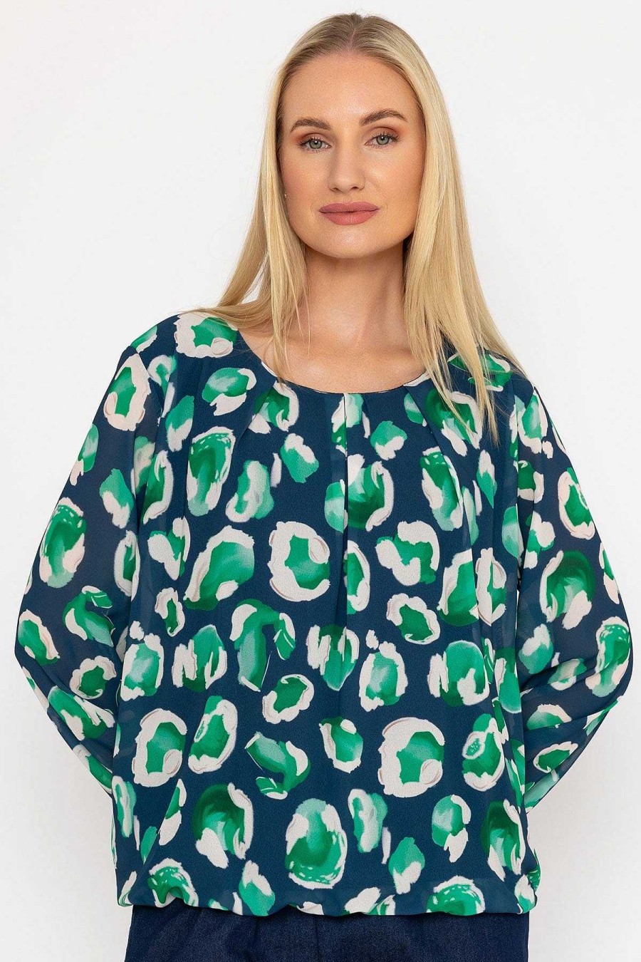 Tops & Blouses | Pala D'oro Navy And Green Printed Long Sleeve Blouse