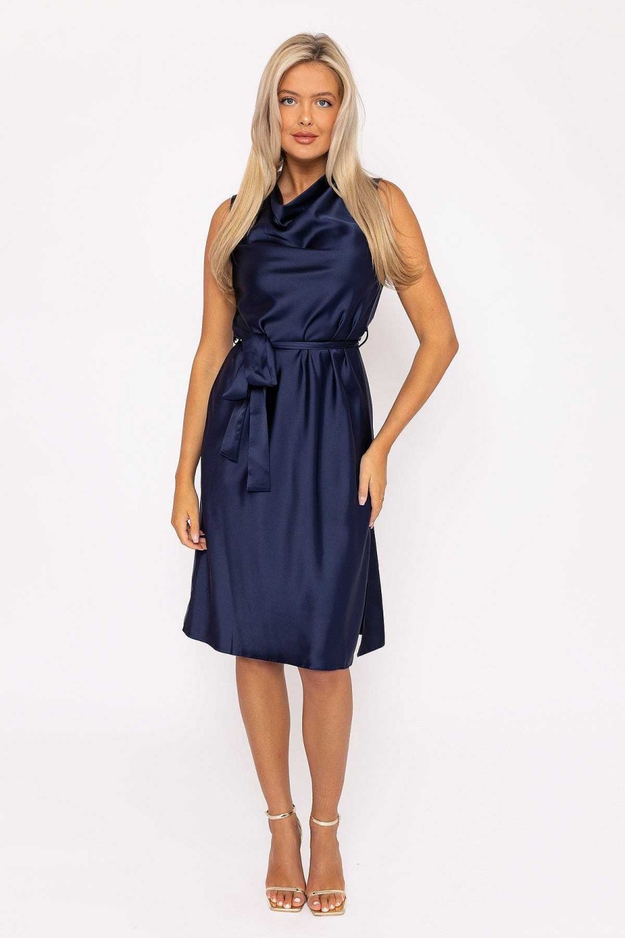 Dresses & Jumpsuits | Rowen Avenue Navy Satin Cowl Neck Dress