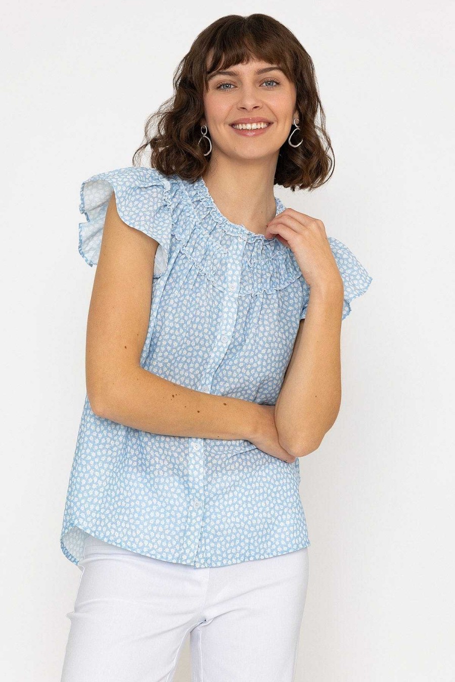 Tops & Blouses | Rowen Avenue Ruffle Blouse In Blue Print