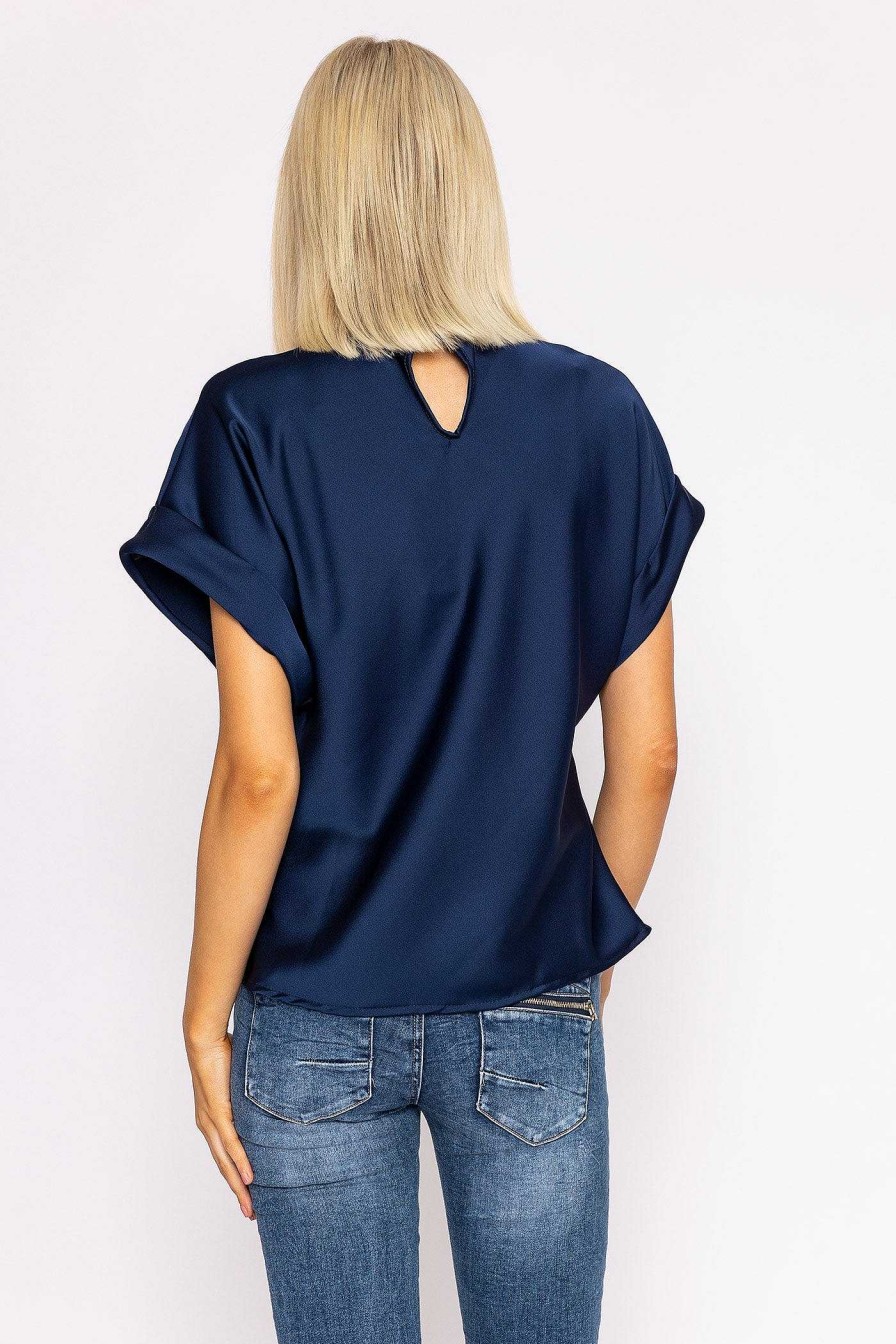 Tops & Blouses | Pala D'oro High Neck Sateen Top In Navy