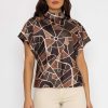 Tops & Blouses | Pala D'oro High Neck Sateen Top In Khaki Print