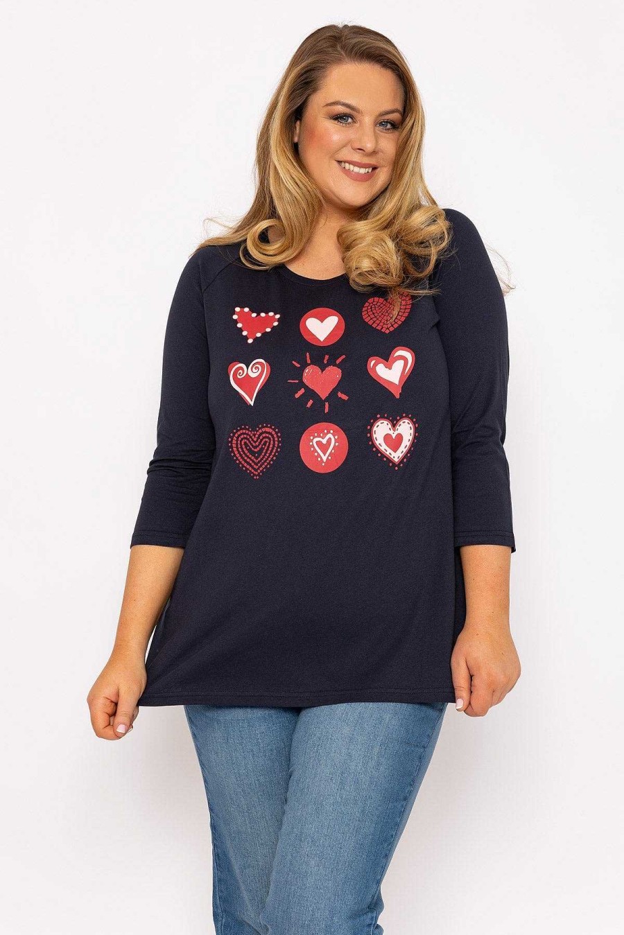 Tops & Blouses | Ulla Popken Hearts Print Top In Navy