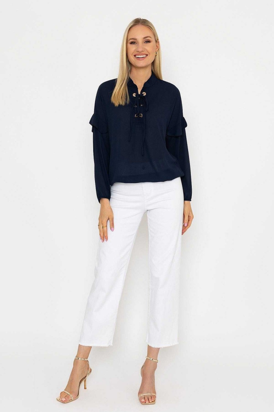 Tops & Blouses | Pala D'oro Lace Up Blouse In Navy