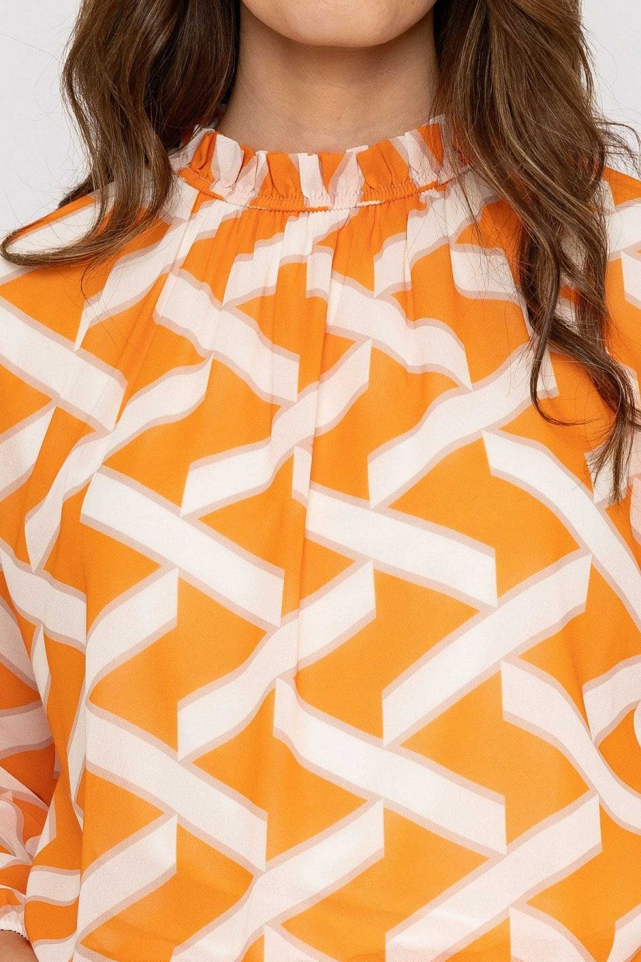 Tops & Blouses | Pala D'Oro Orange High Neck Printed Top