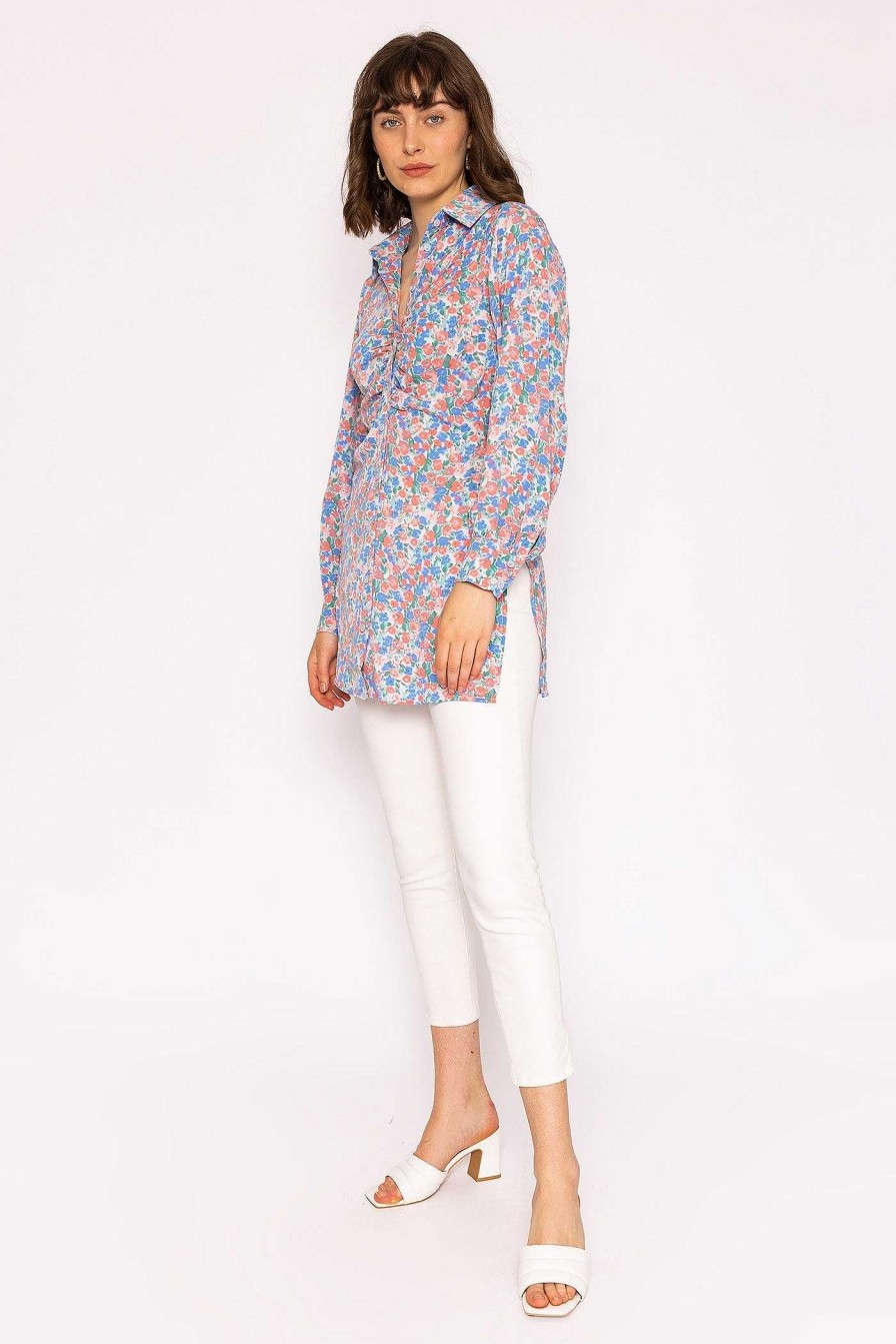 Tops & Blouses | Rowen Avenue Ruched Longline Blouse In Blue Print