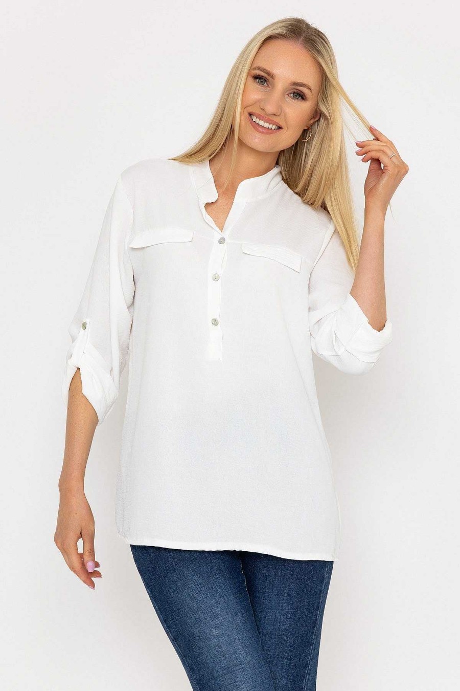 Tops & Blouses | Pala D'oro Collarless Shirt In Ecru