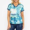 Tops & Blouses | Voulez Vous Green Printed V Neck Burnout Top