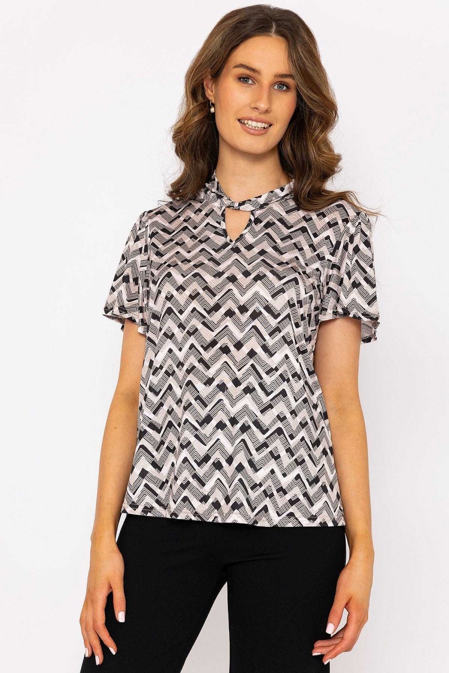 Tops & Blouses | J'aime la Vie Knot Neck Top In Beige Print